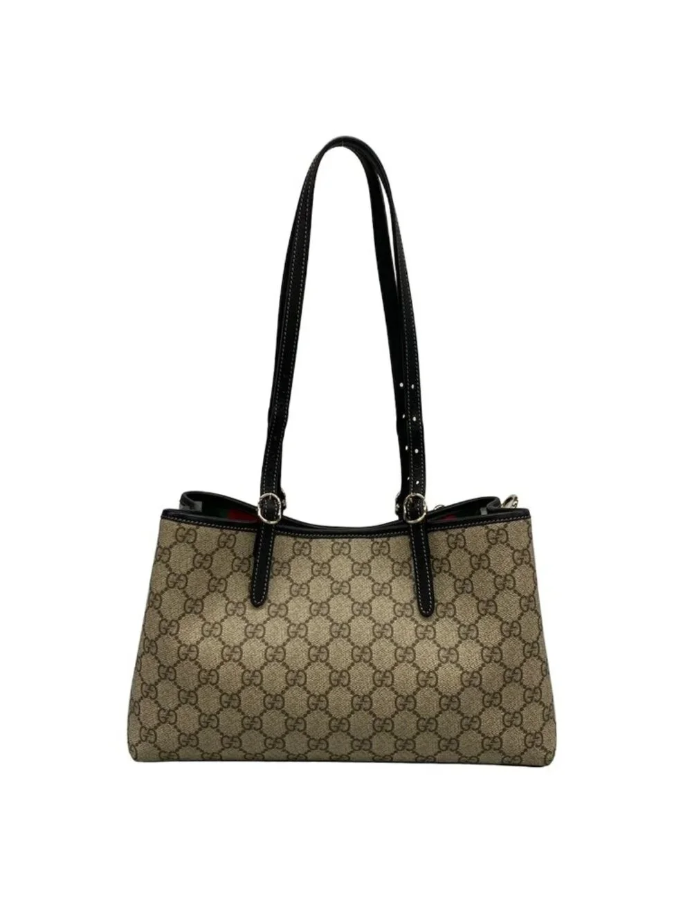 Gucci Tote GG Emblem Medium Beige Dark Brown Black Leather